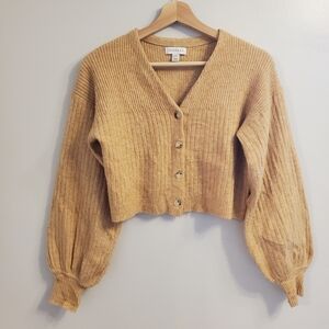 Topshop XS Cropped Cardigan Soft Heathered Peach Knit Button Sweater Widearm